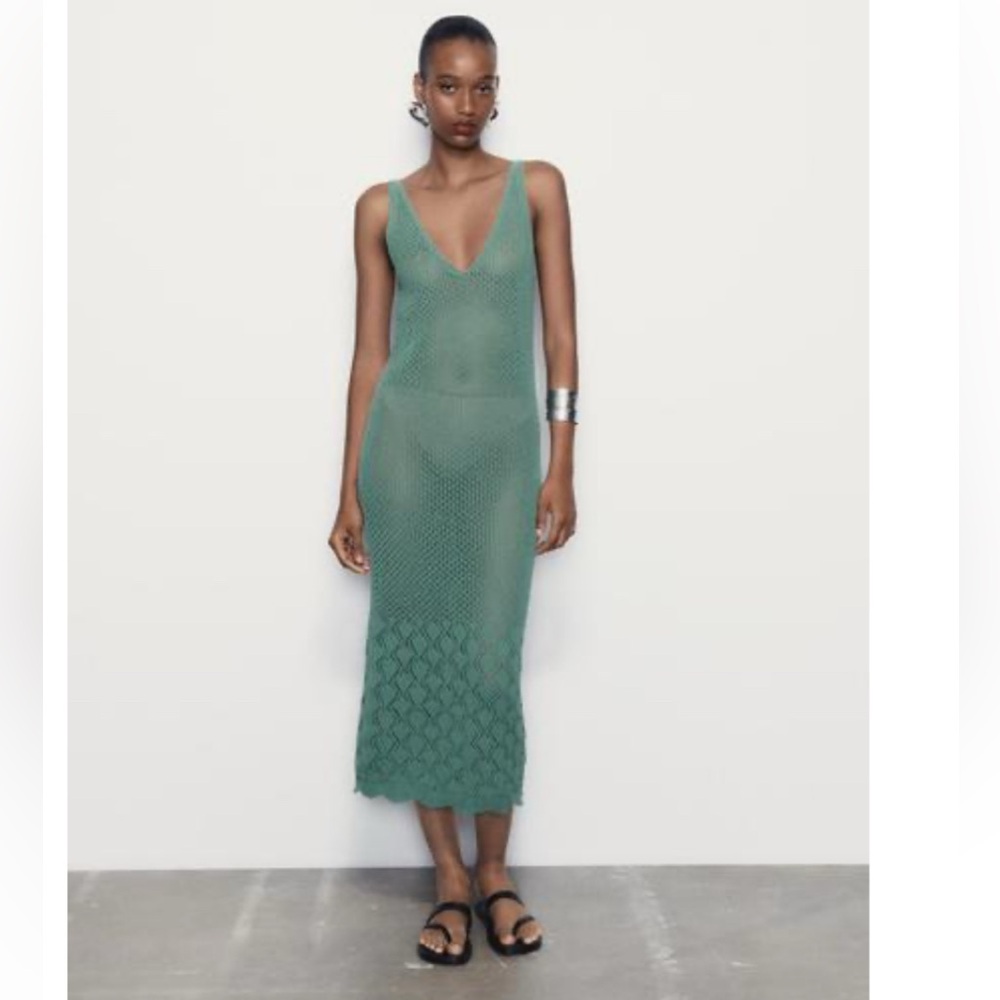 Elegant Green Strappy Chenille Dress